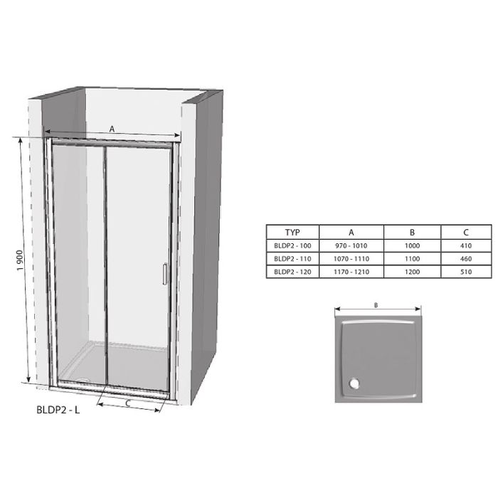 Душевая дверь Ravak Blix BLDP2-100 0PVA0100Z1 профиль Белый стекло Transparent