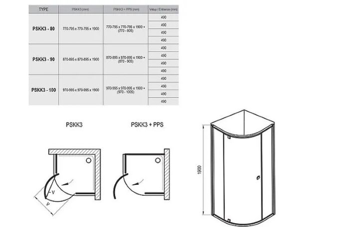 Душевой уголок Ravak Pivot PSKK3 100x100 376AA300Z1 профиль Черный стекло Transparent