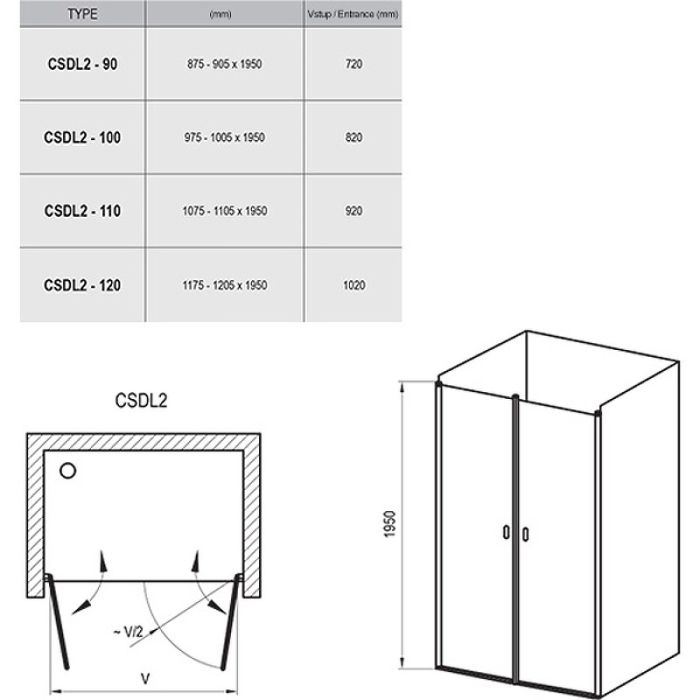 Душевая дверь Ravak Chrome CSDL2-110 0QVDCU0LZ1 профиль Сатин стекло Transparent