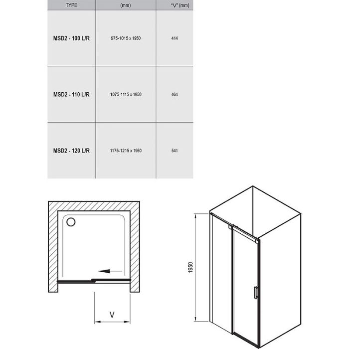 Душевая дверь Ravak Matrix MSD2-120 L 0WLG0100Z1 профиль Белый стекло Transparent