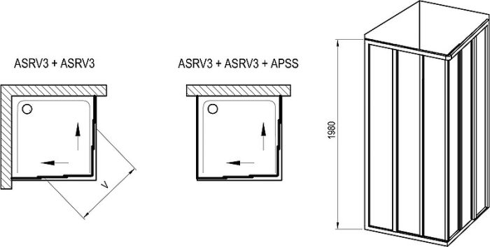 Душевая дверь Ravak Supernova ASRV3-90 198 15V703R2Z1 профиль Черный стекло Transparent