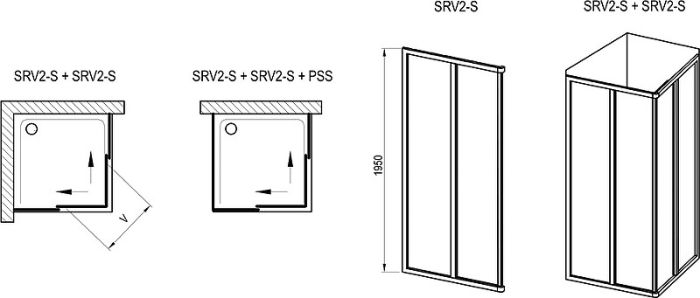 Душевая дверь Ravak Supernova SRV2-100 195 S 14VA03O2Z1 профиль Черный стекло Transparent