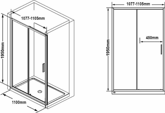 Душевая дверь Ravak Blix Slim BLSDP2-110 X0PMD0C00Z1 профиль Хром стекло Transparent