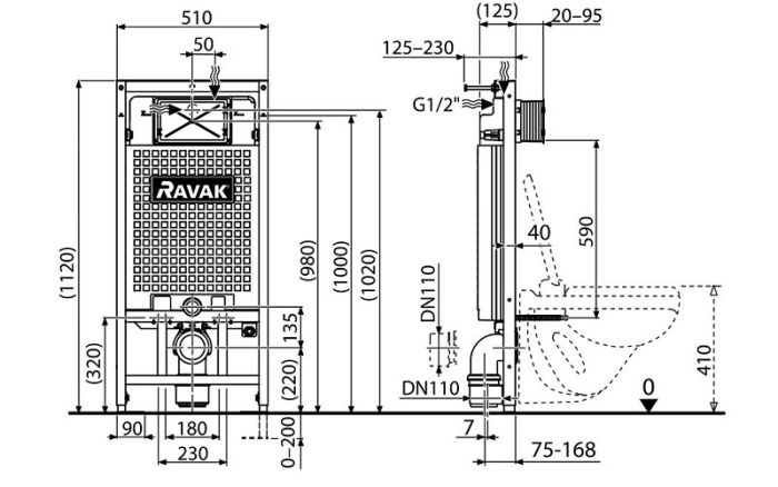 Инсталляция Ravak G II X01703 для унитаза без клавиши смыва