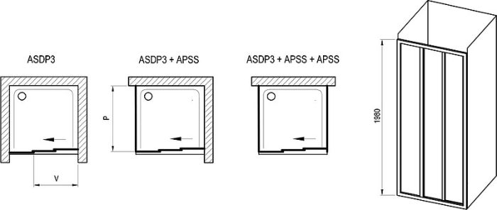 Душевая дверь Ravak Supernova ASDP3-100 00VA03R211 профиль Черный витраж пластик Pearl