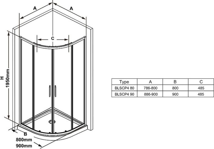 Душевой уголок Ravak Blix BLSCP4-90 90x90 X3BM70300Z1 профиль Черный стекло Transparent