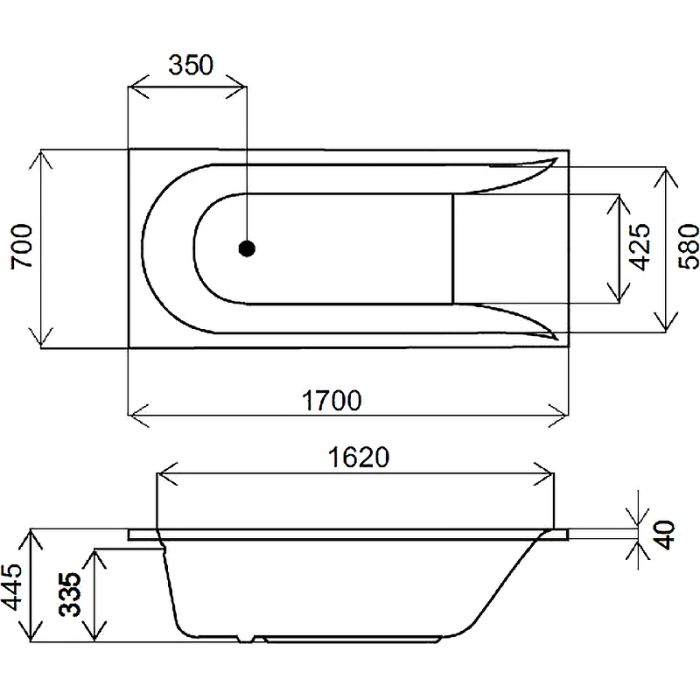 W72A-170-070W-A2 Ванна акриловая spirit 170x70, без слива/перелива