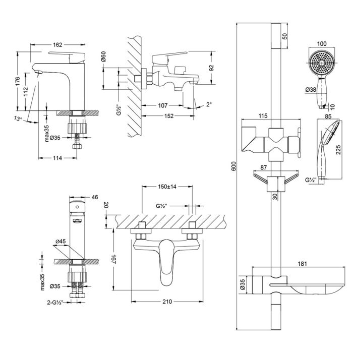 Комплект смесителей Lemark Point LM0380C, Хром