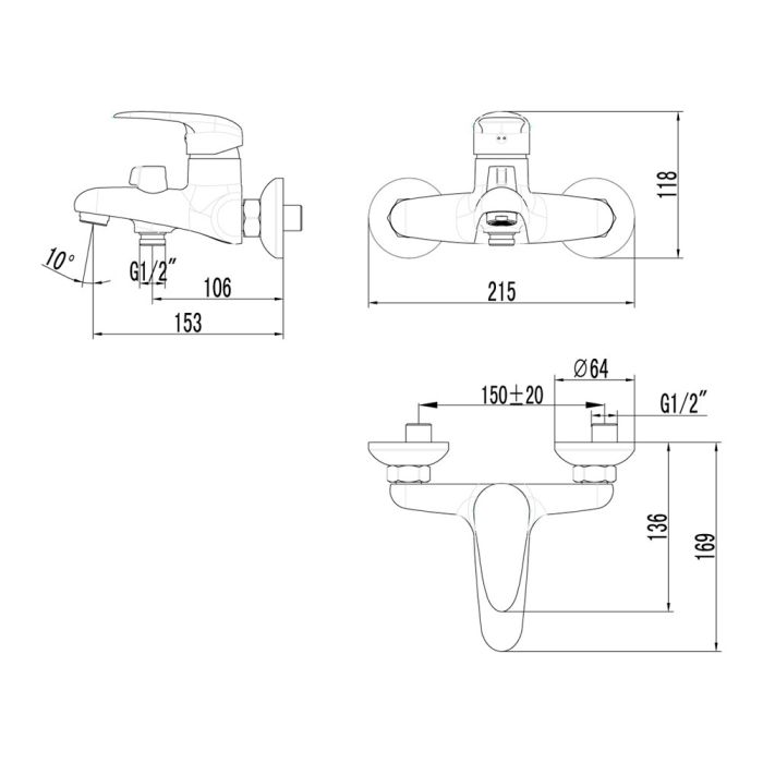 Смеситель для ванны Lemark Pramen LM3314C, Хром