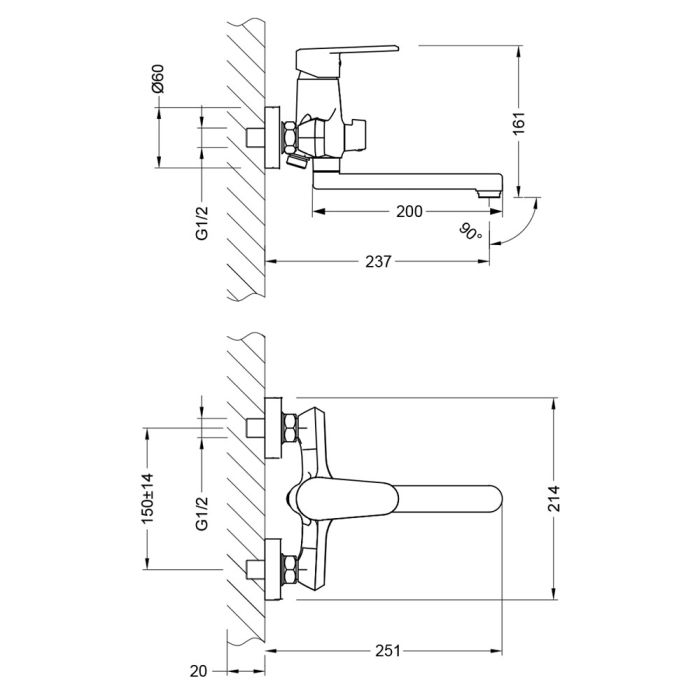 Смеситель для ванны Lemark Point LM0317C универсальный, Хром