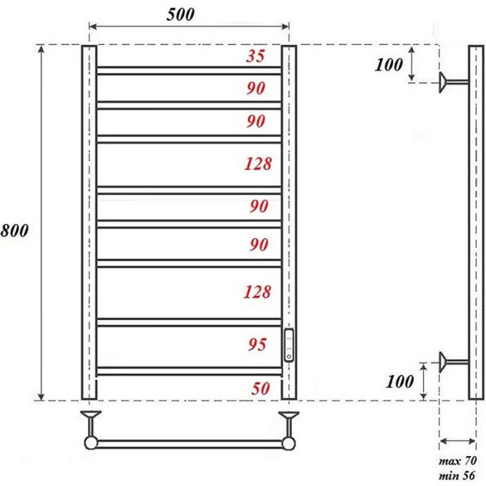 Электрический полотенцесушитель Point Аврора PN10858BR П8 500x800 диммер справа Бронза