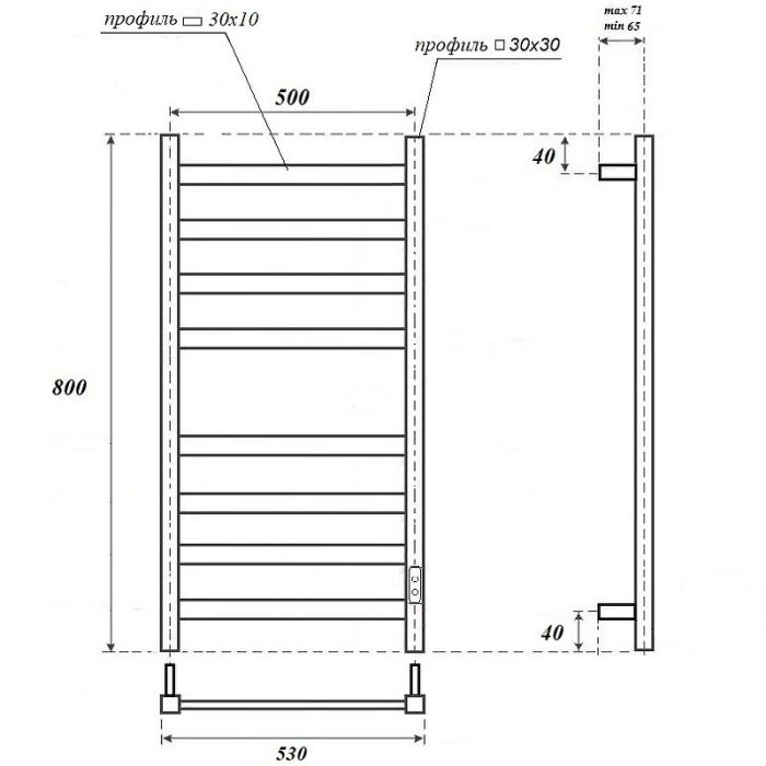 Электрический полотенцесушитель Point Меркурий PN83858W П8 500x800 диммер справа Белый