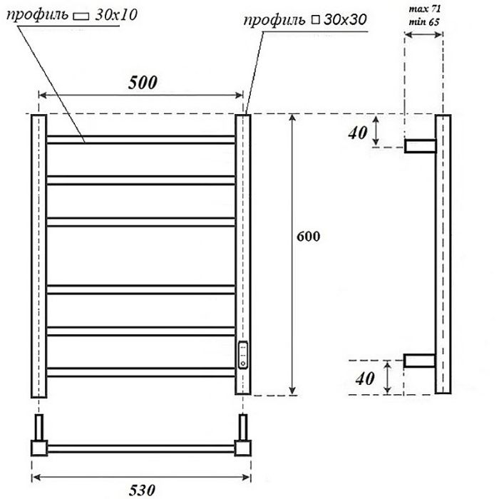 Электрический полотенцесушитель Point Меркурий PN83856W П6 500x600 диммер справа Белый