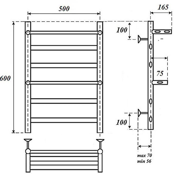 Электрический полотенцесушитель Point Артемида PN14156PE П4 500x600 c 2 полками левый/правый Хром