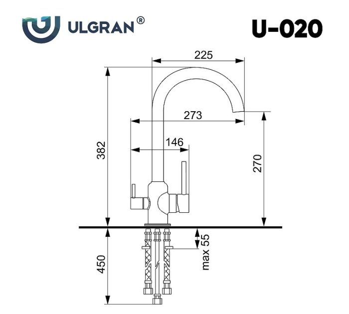 Смеситель для кухни Ulgran Classic U-020-304 Нержавеющая сталь