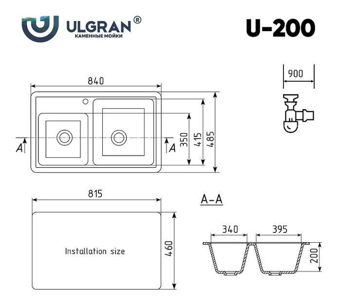 Кухонная мойка Ulgran Classic U-200-343 Антрацит