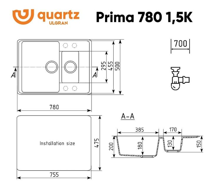 Кухонная мойка Ulgran Quartz Prima 780 1,5 K-02 Лен