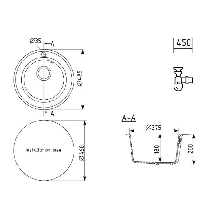 Мойка кухонная ULGRAN Quartz Nora 485-09, асфальт