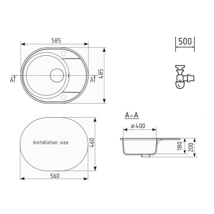 Мойка кухонная ULGRAN Quartz Nora 585-09, асфальт