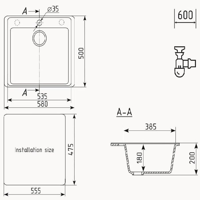 Кухонная мойка Ulgran Quartz Forte 580-09 Асфальт