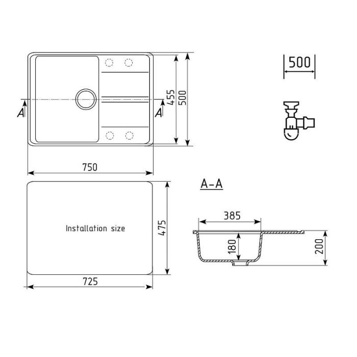 Кухонная мойка Ulgran Quartz Prima 750-09 Асфальт