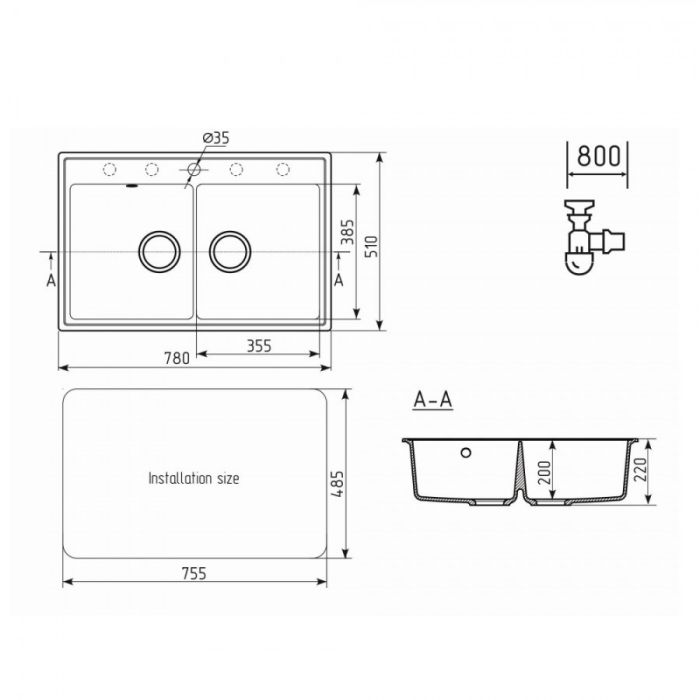 Кухонная мойка Ulgran Quartz Ruma 780-05 Бетон