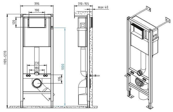 Инсталляция Cersanit VECTOR 40 для унитаза механическая кнопка Cersanit BLICK пластик белый (64184)