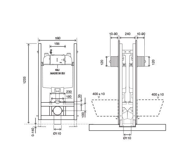 Инсталляция для подвесного унитаза двойная Oli 74 PLUS, механическая (600859)