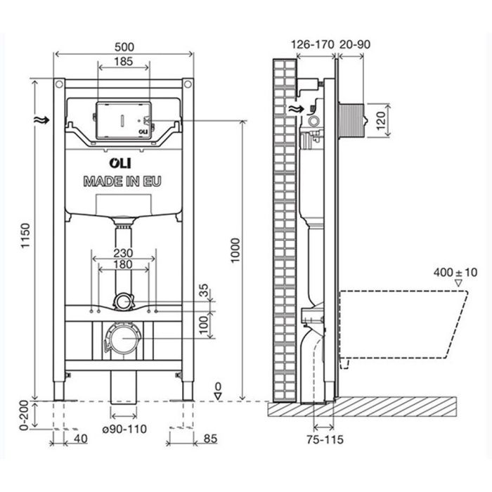 Инсталляция для подвесного унитаза Oli 120 Plus Fast Fit, пневматическая (177306)