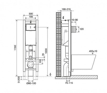 Инсталляция для подвесного унитаза OLI QUADRA Plus Sanitarblock 280490 (886667, механика)