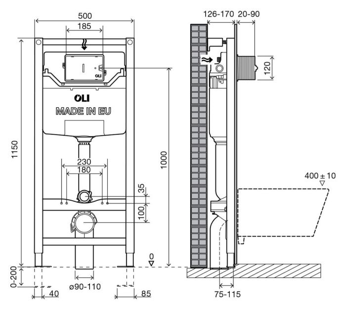 Инсталляция OLI 120 (0500*1150*0126), механическая, метал. крепления, OLI