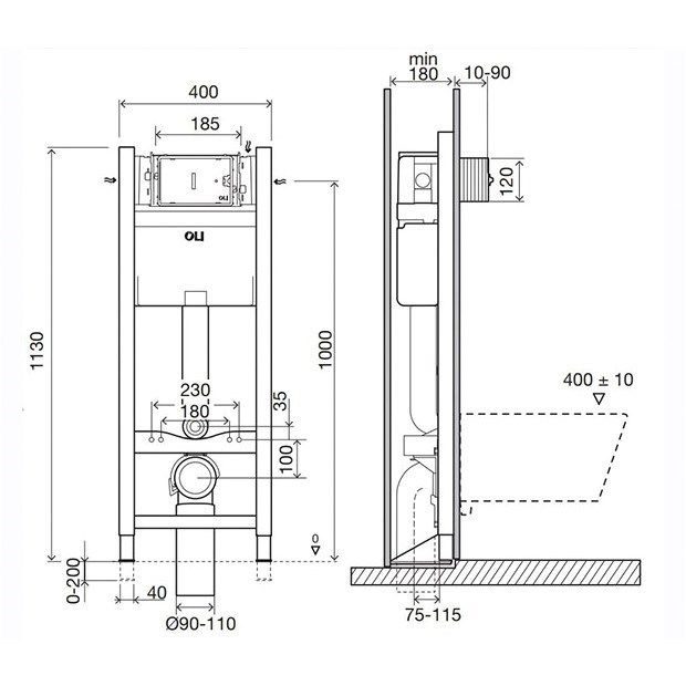 Инсталляция для унитаза OLI  Expert PLUS FREE STANDING, пневматическая (048375)