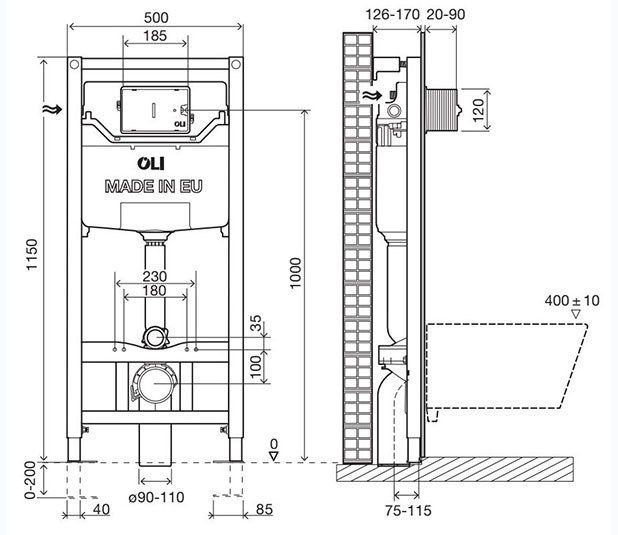 Инсталляция для подвесного унитаза Oli 120 Plus Hydroboost, сенсорный смыв (878846)