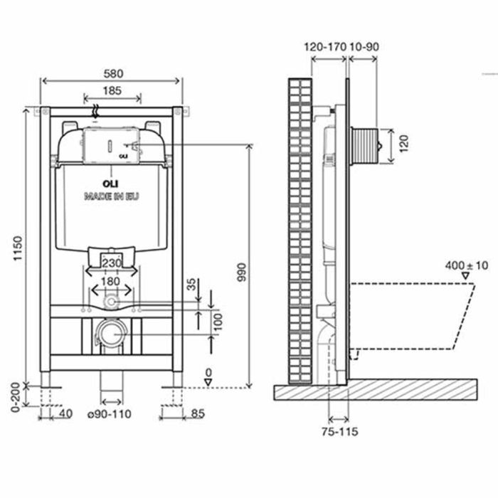 Инсталляция для подвесного унитаза  Oli 72 механическая + панель слива Slim пластик хром глянец (601801mSl00)