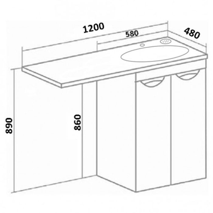 Тумба под раковину Runo  (под умывальник Гамма 120 лайт левое/ правое крыло + кронштейн) Лира 60 (УТ000003443)