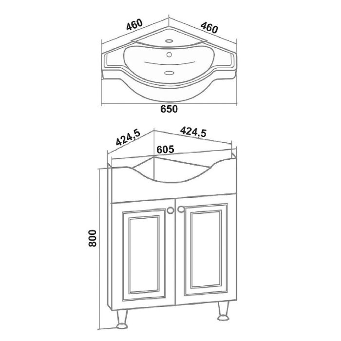 Тумба под раковину Runo угловая (под умывальник Классик 65) Классик 65 (УТ000004162)