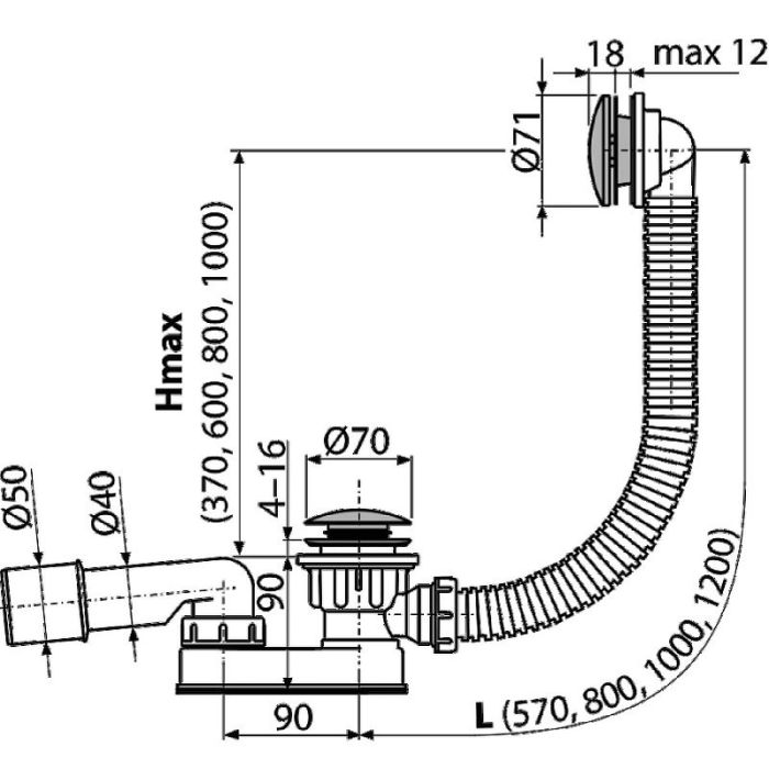 Сифон для ванны click/clak металл, арт. A507CKM