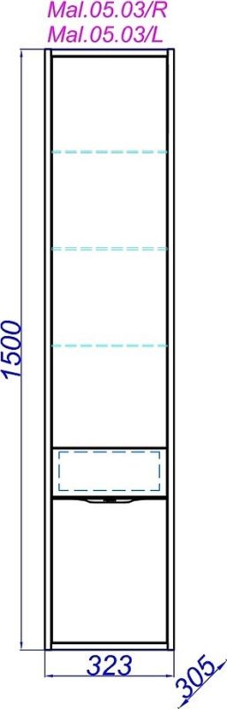 Подвесной пенал AQWELLA Malaga , 32,5см  (Mal.05.03/L/CD)