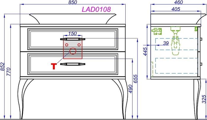 Напольная тумба под умывальник AQWELLA LaDonna , 85см  (LAD0108BLK)