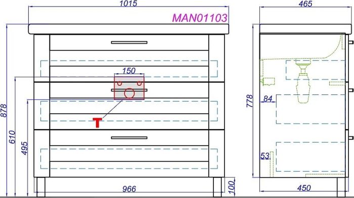 Напольная тумба под умывальник AQWELLA Manchester , 97см  (MAN01103)