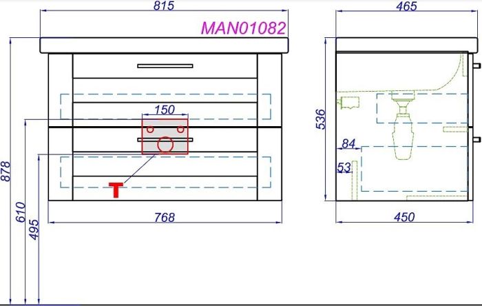 Подвесная тумба под умывальник AQWELLA Manchester , 77см  (MAN01082)