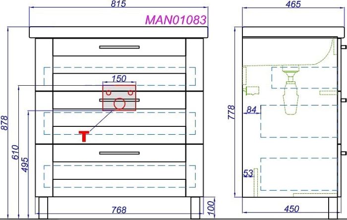 Напольная тумба под умывальник AQWELLA Manchester , 77см  (MAN01083)