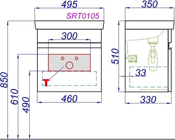 Подвесная тумба под умывальник AQWELLA Smart , 46см  (SRT0105BS)