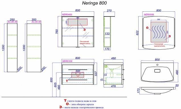 Раковина 80 см Aqwella Neringa Ner.08.04.D