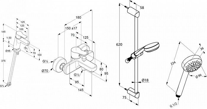 Комплект смесителей с душем KLUDI Pure and Easy (376850565) хром