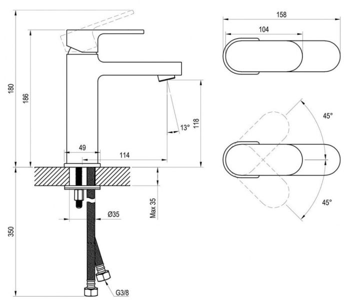 Смеситель для раковины Ravak Chrome CR 015.20BL X070429 Черный матовый