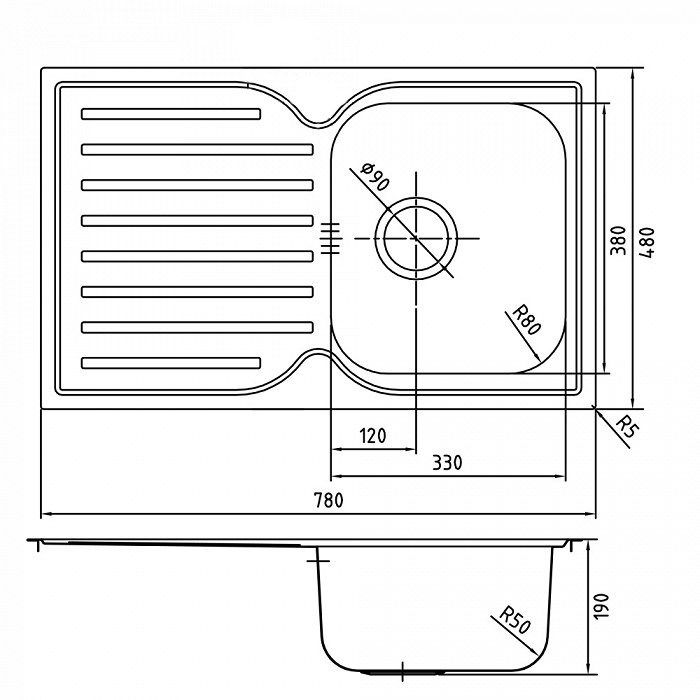 Кухонная мойка IDDIS 780*480, Strit S (STR78SDi77)