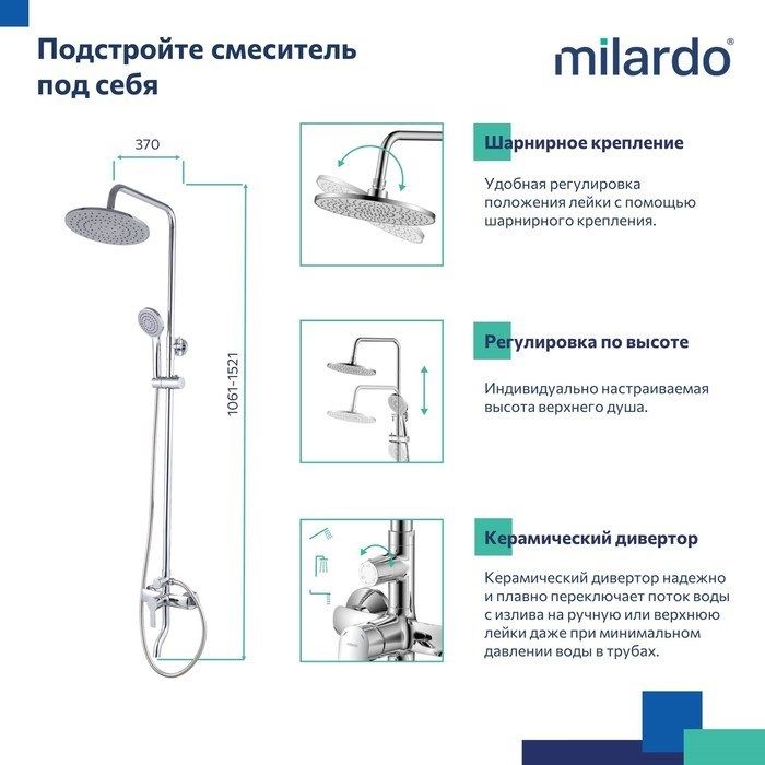 Душевая система Milardo с изливом Stripe (STRSB1FM06)