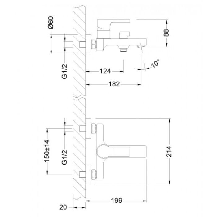 Смеситель для ванны Lemark Aura LM0614CH, Хром