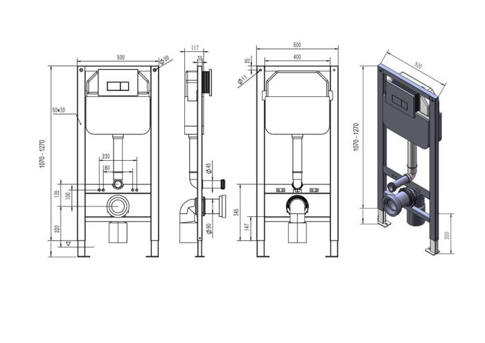 Инсталляция рамная скрытого монтажа D&K 500*117*1270мм (DI8050127)